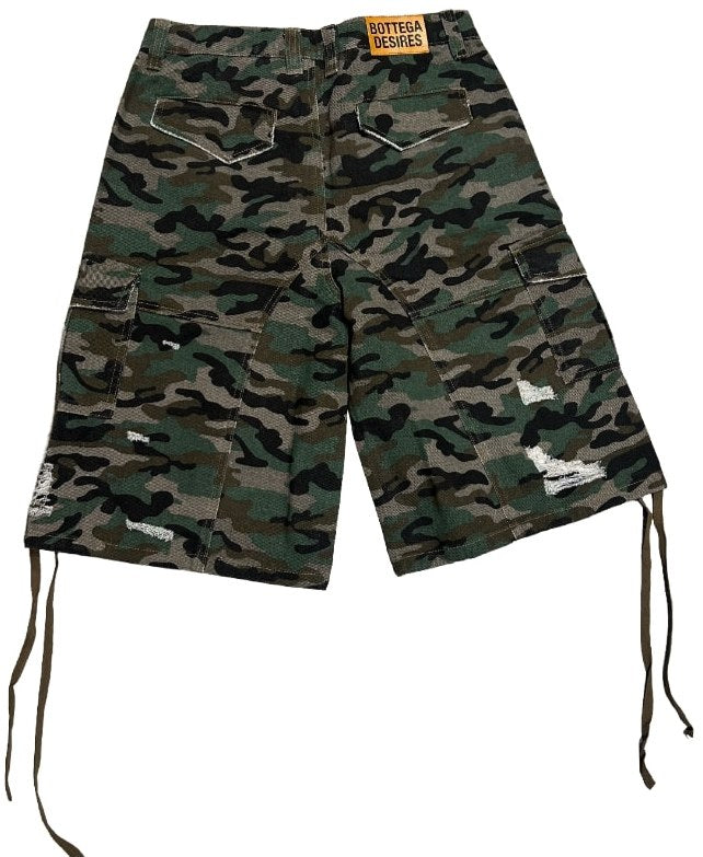 Bottega Desires 'Camo' Distressed Cargo Shorts