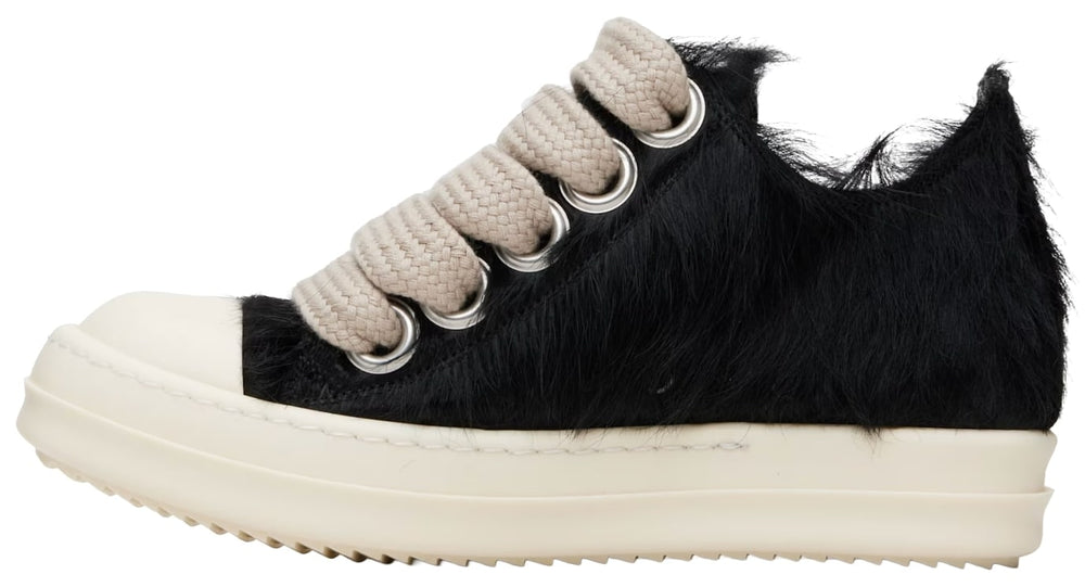 Rick Owens 'Black' Pony Hair Jumbo Lace Low Sneakers