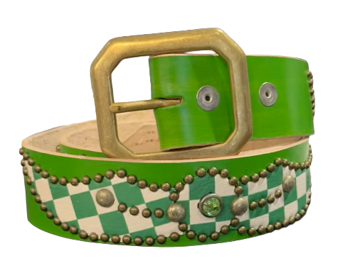 Studded 'Green Checker Gem' Green Belt