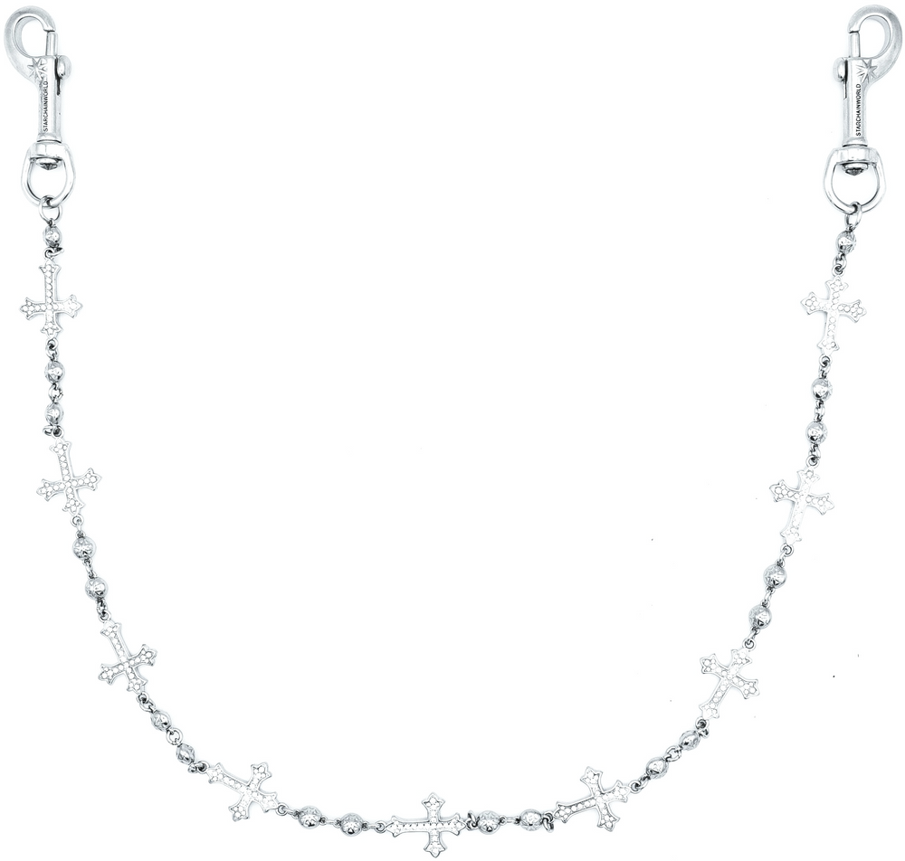 Starchain World 'White' Silver Cross Wallet Chain