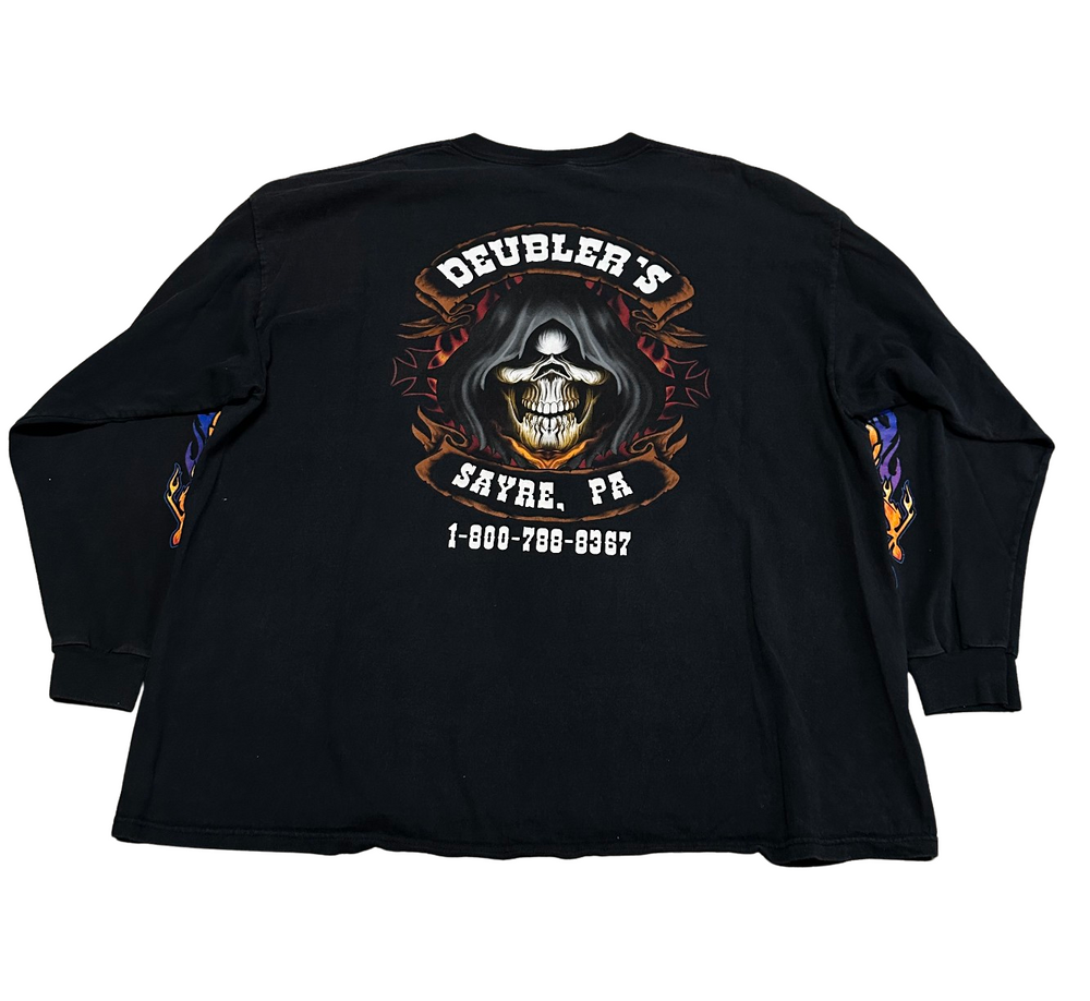 Good Sports Flaming Motorcycle Vintage Washed Black Longsleeve
