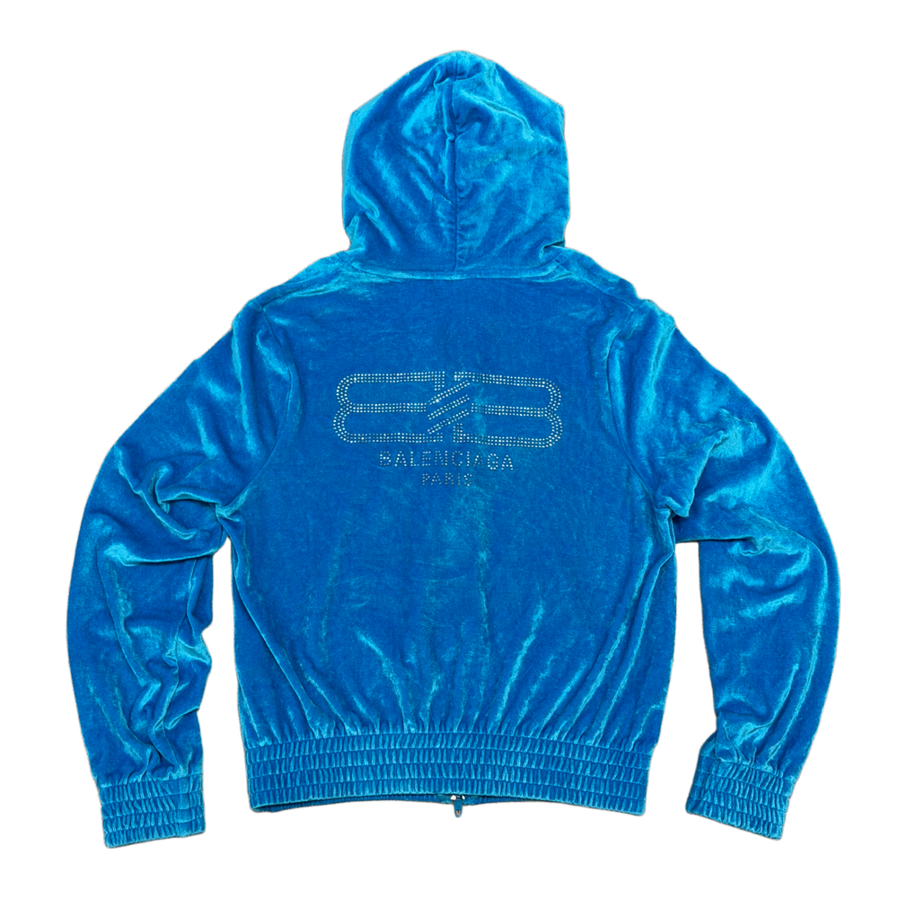 Balenciaga 'Sky Blue' BB Paris Icon Velvet Zip Up Hoodie