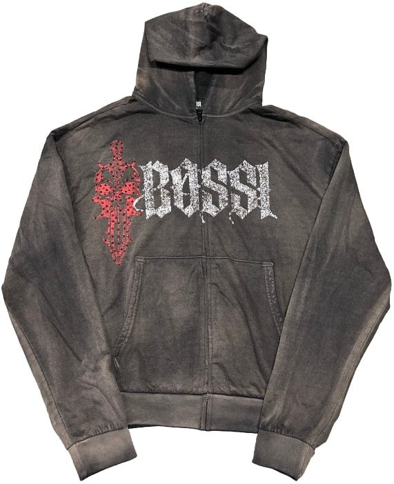 Bossi 'Red Dagger' Rhinestone Zip-Up Hoodie