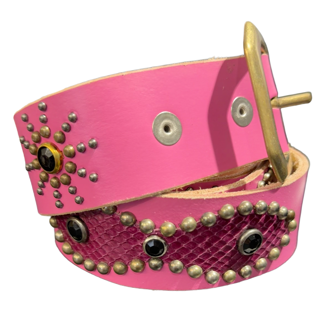 Studded 'Purple Snakeskin/ Sun Gem' Pink Belt