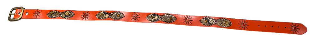 Studded 'Light Brown Snakeskin/ Sun Gem' Orange Belt