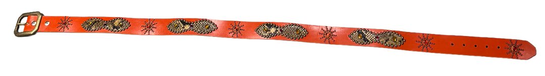 Studded 'Light Brown Snakeskin/ Sun Gem' Orange Belt