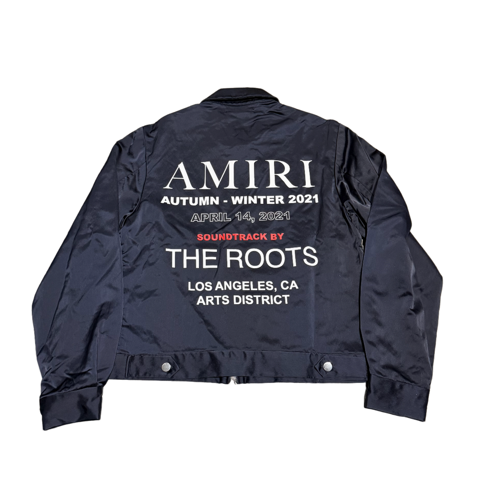 Amiri 'The Roots' Navy Satin Zip Up Jacket