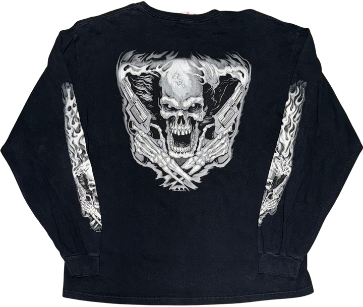 Flaming Skull 'Gunslinger' Vintage Black Longsleeve Tee