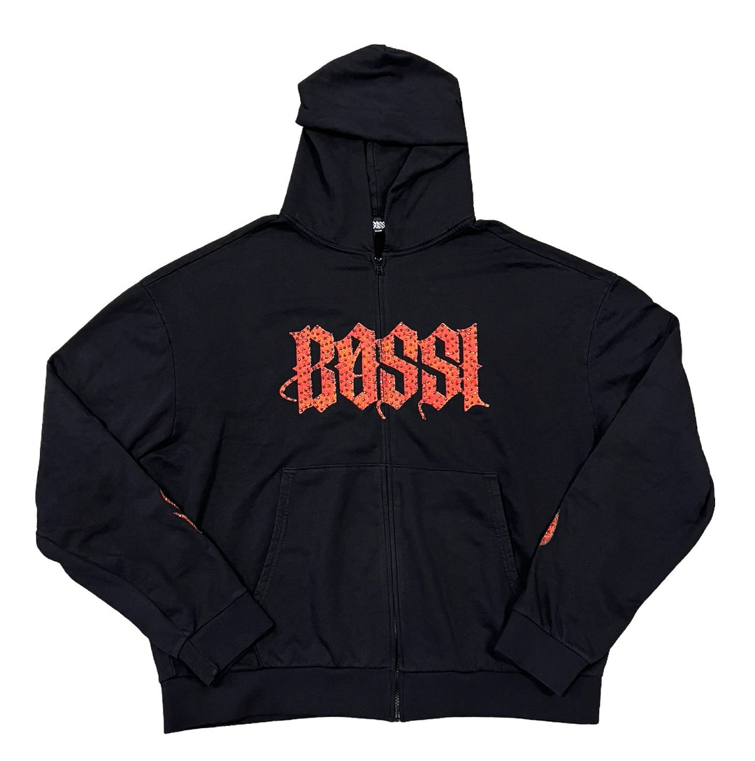 Bossi 'Black and Orange' Rhinestone Zip-Up