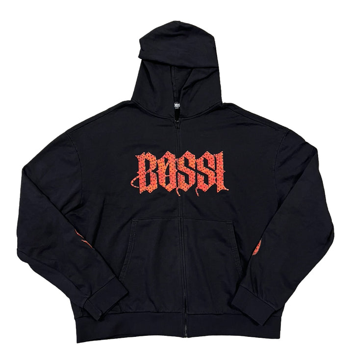 Bossi 'Black and Orange' Rhinestone Zip-Up