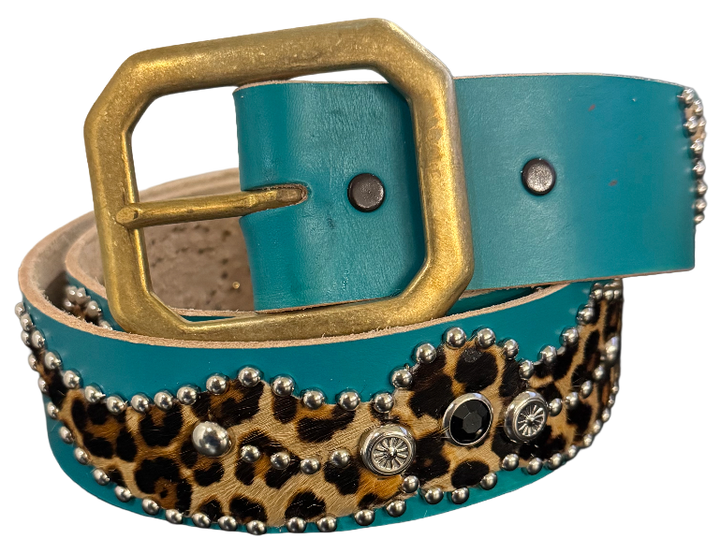 Studded 'Cheetah Hair' Spider Gem Teal Belt