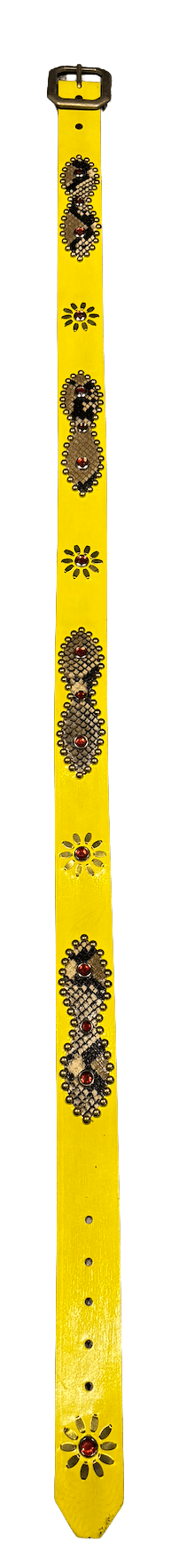 Studded 'Brown Snakeskin Sun Gem' Yellow Belt