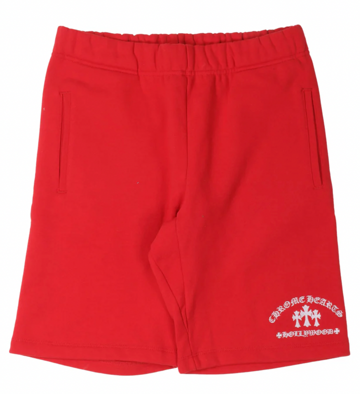Chrome Hearts 'Triple Cross' Embroidered Red Sweat Shorts