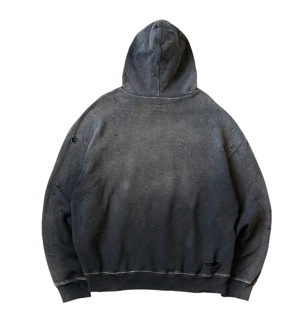 Kapital Thriller Damaged 'Washed Black' Studded Hoodie