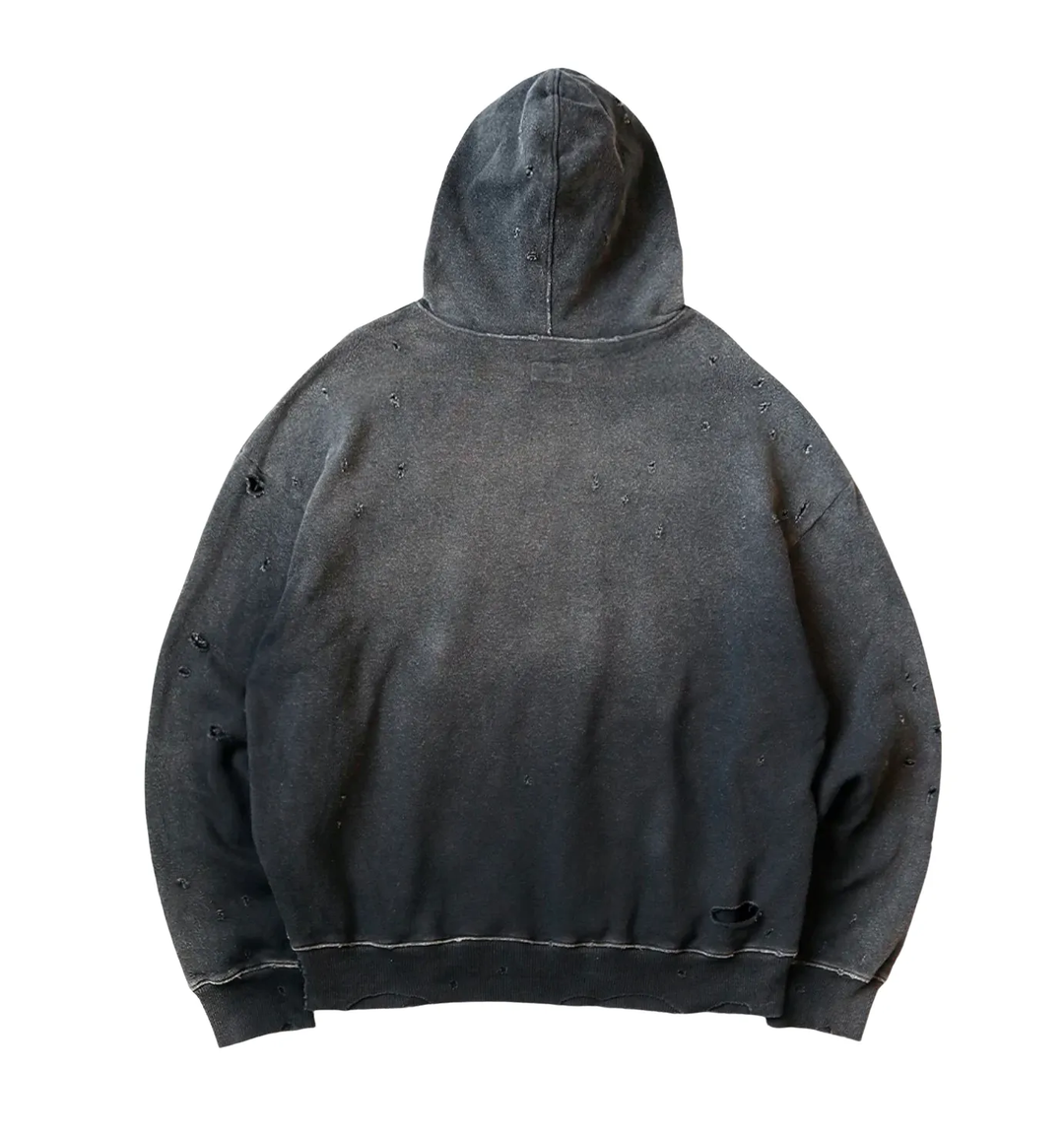 Kapital Thriller Damaged 'Washed Black' Studded Hoodie