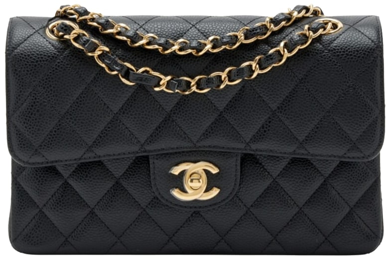Chanel 'Black Quilted Caviar' Small Classic Double Flap Bag Gold Hardware