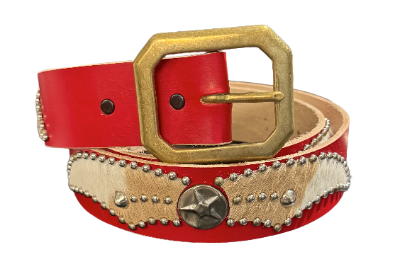 Studded 'Pony Fur Hair Star Spider Gem' Red Belt