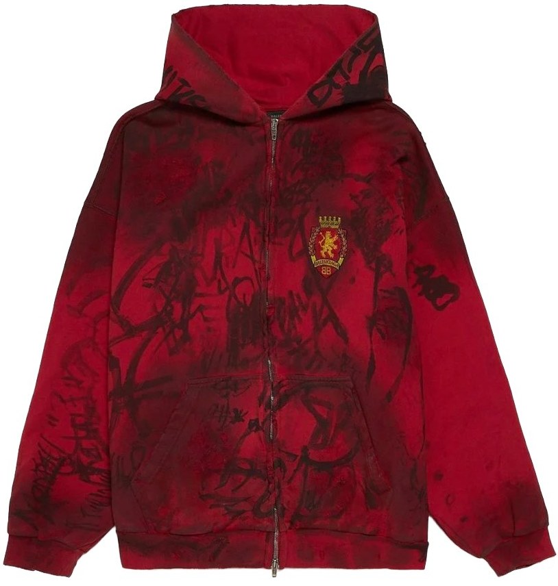 Balenciaga 'Red' Skater Zip Up Hoodie
