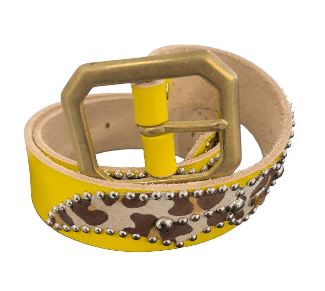 Studded 'Cheetah Fur Spider Gem' Yellow Belt