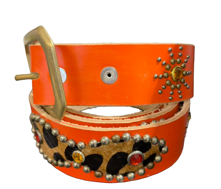 Studded 'Cheetah Felt/Sun Gem' Orange Belt