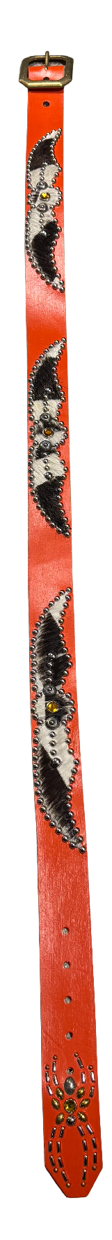 Studded 'Zebra Hair' Spider Gem Orange Leather Belt