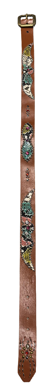 Studded 'Multi Color Snakeskin' Spider Gem Brown Leather Belt