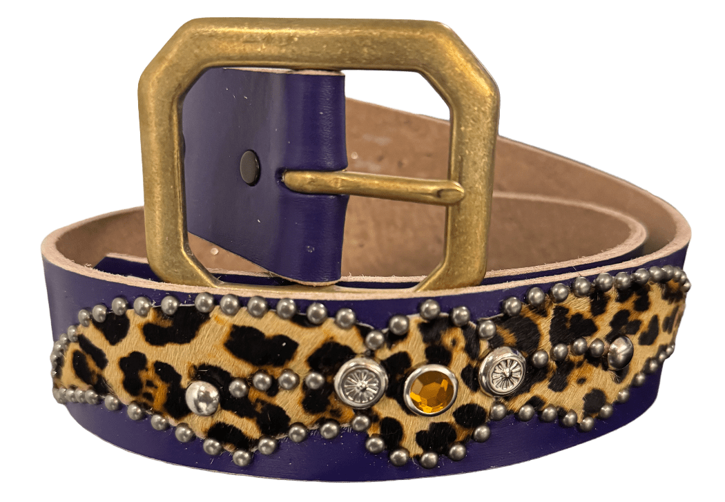 Studded 'Cheetah Hair' Spider Gem Purple Leather Belt