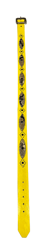Studded 'Brown Snakeskin Pyramid Gem' Yellow Belt
