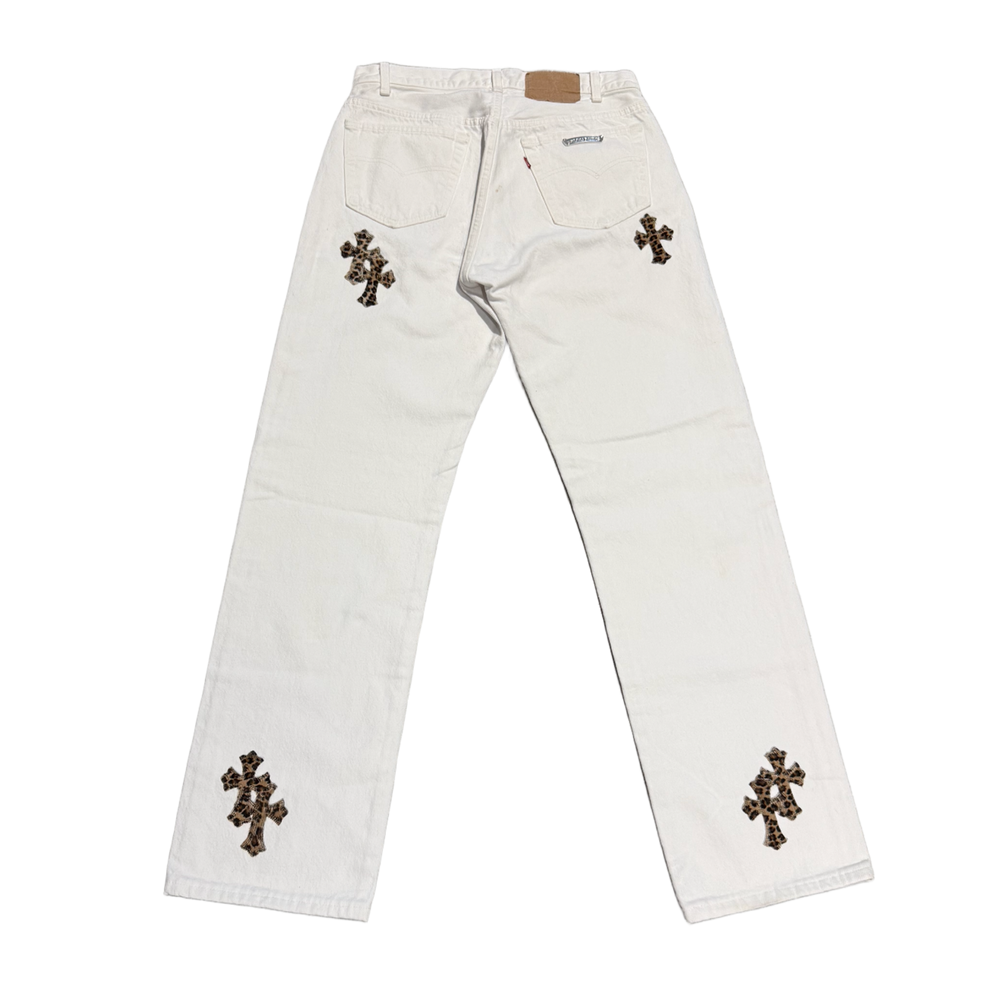 Chrome Hearts '18 Cheetah Patch' White Jeans