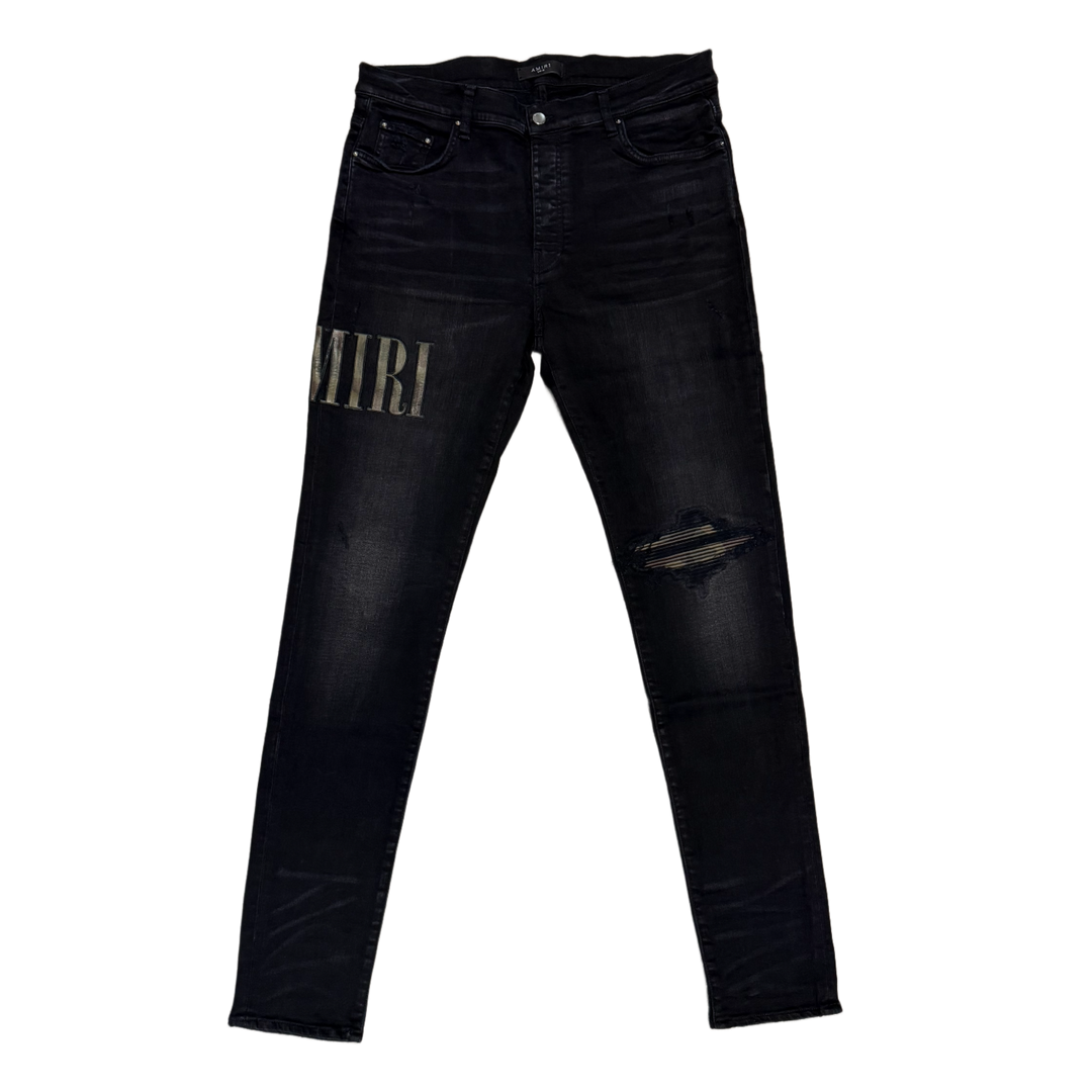 Amiri 'Aged Black Appliqued Camo' Jeans