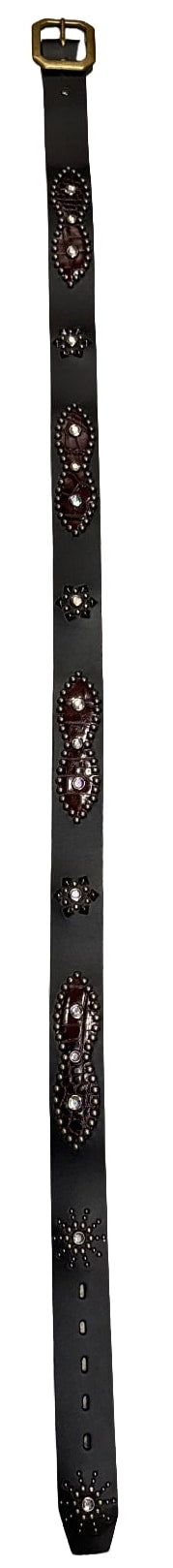 Studded 'Burgundy Snake Skin' Sun Gem Black Belt