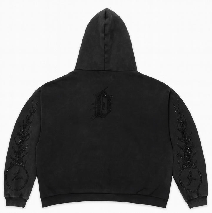 DOS 'Black' Rhinestone Acid Wash Hoodie
