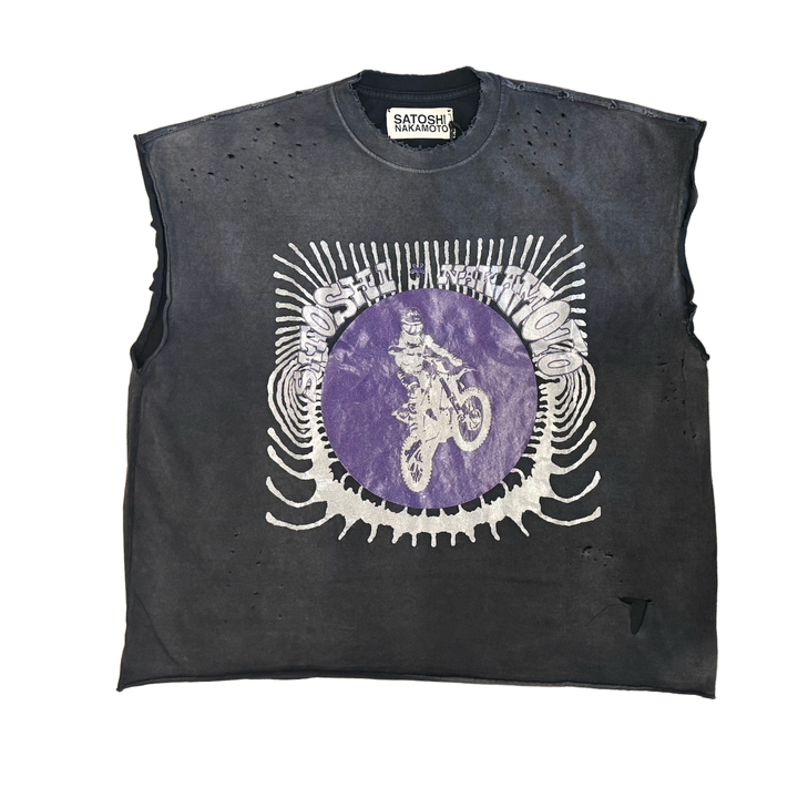 Satoshi Nakamoto 'Globe of Death' Washed Black Cutoff Tee