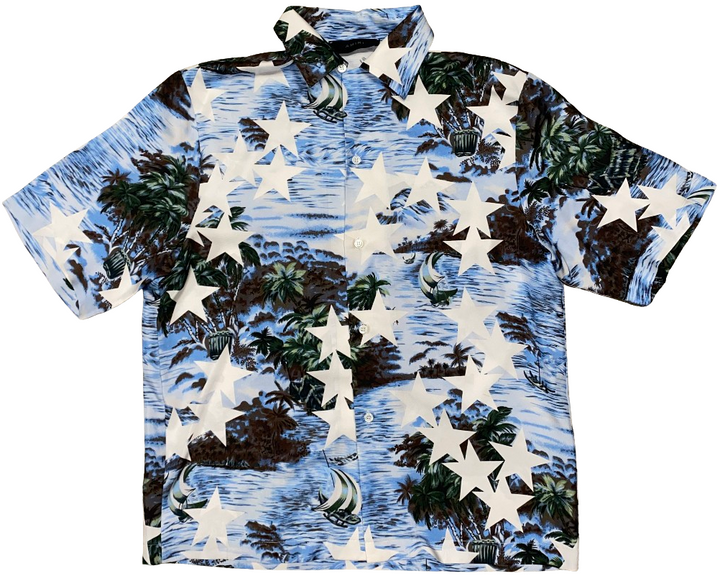 Amiri 'Tropical Star' Blue Silk Top
