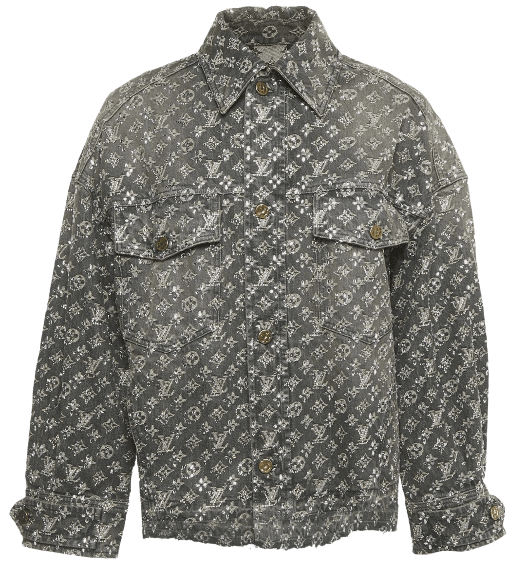Louis Vuitton Grey Embellished Monogram Raw Edge Denim Jacket