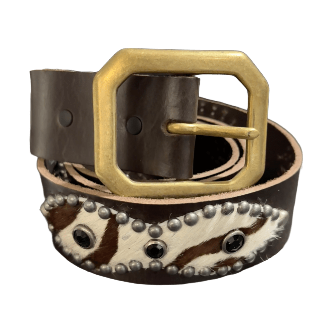 Studded 'Striped Fur/ Sun Gem' Brown Belt